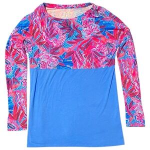 Lilly Pulitzer Long Sleeve Top Blue Pink Floral Print XS